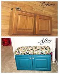 Repurposed Old Wall Mount Kitchen Cabinet Into A Bench With Storage Kitchen Cabinets Cabinet Diy Decor Projects