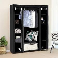 Non Woven 3 Doors Assemble Wardrobe Folding Portable Clothing Storage Cabinet Black Load Bearing 25kg 172 X 134 X 43 Cm Hwc Wardrobes Aliexpress
