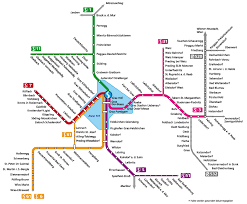 The station is located some 2 kilometres (1.2 mi) west of the city centre, to which it is connected by the tram. S Bahn Liniennetz Verkehrs Server Des Landes Steiermark