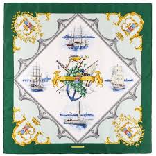 Hermes C 1998 Hugo Grygkar Bordeaux Porte Oceane Nautical Print Silk Scarf Nib From A Collection Of Rar Nautical Print Printed Silk Scarf Silk Scarf Design