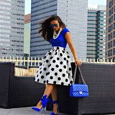 Black And White Polka Dot With Royal Blue Blouse And Shoes I Love This Entire Look Fashion Outfits Clothes