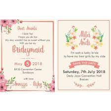 Kartu ucapan secara konvensional berupa selembar kartu dalam berbagai macam ukuran, dibuat dari kertas tebal atau karton dan memiliki gambar sesuai tema kartu. Undangan Bridesmaid Bahasa Indonesia Lakaran