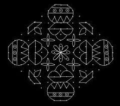 Pulli (dots) are arranged in a specific sequence, which is joined to make the particular kolam design. 17 3 Parallel Dots Neer Pulli Kolam Put 17 Dots In The Center 3 Lines Leave One Dot At Both Rangoli Designs Rangoli Patterns Colorful Rangoli Designs