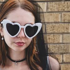 Til Death Do Us Party White Heart Rhinestone Sunglasses UV Protection