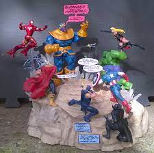 thanos and the infinity gauntlet versus the avengers diorama made from old toys fish tank ornaments and a variety of fish tank turtle tank one fish two fish