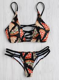 Pizza Print Ladder Cutout Bikini Set