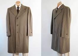 Vintage 1940s 1950s Mens Overcoat Coat Taupe Wool Single Breasted By Richman Brothers C44 Mens Overcoat 1950s Mens Coat