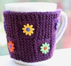 Check out top brands on ebay. Knitted Mug Cozy Cosy Mug Hug Coffee Sleeve Deep Purple Burgundy With Flower Crochet Mug Cozy Crochet Cozy Crochet Coffee Cozy
