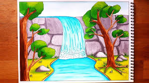 How To Draw A Waterfall Stream Scenery For Beginners Step By Step Drawing For Beginners Drawings Watercolor Scenery