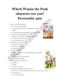 This short test only asks you to choose one of the colors displayed according to your preference. Which Winnie The Pooh Character Are You Personality Quiz Part 3 Esl Worksheet By Szwedama