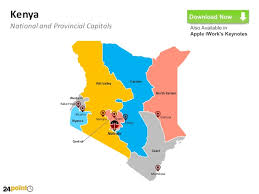 Kenya country political map with 47 counties, labeling major counties, nairobi (county), kakamega, kiambu, and nakuru. Kenya Map Editable Powerpoint Slides