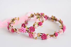 Pink Gold Flower Crown Toddler Floral Crown First Birthday Fuchsia Flower Halo Hot Pink And Gold Floral Crown Pink And Gold Headband Flower Crown Pink Flower Crown Fuchsia Flower