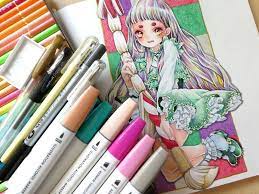 ﾒｲｷﾝｸﾞ １００均コピックと色鉛筆で塗ってみました ssぬりえより 塗り絵日記 色鉛筆 イラスト 大人の塗り絵