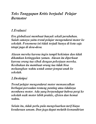 Doc Teks Tanggapan Kritis Berjudul Pelajar Bermotor 1 Evaluasi Verren Audina Academia Edu