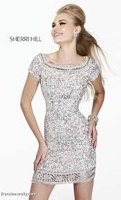 Sherri Hill 8521 Short Sleeve Beaded Cocktail Dress Sherri Hill Short Dresses Short Dresses Prom Dresses Short