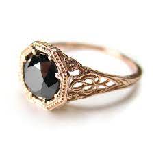 Filigree Antique Vintage Engagement Black Diamond Rose By Spexton Black Diamond Rose Gold Engagement Ring Rose Gold Black Diamond Ring Rose Gold Black Diamond
