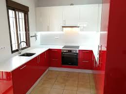 red & white gloss kitchen and silver