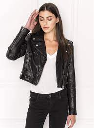 Ciara Black Leather Crop Biker Jacket In 2021 Cropped Biker Jacket Leather Jacket Girl Leather Outerwear