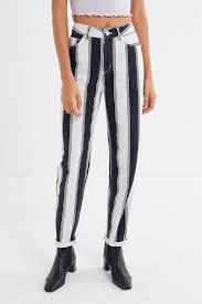 Black And White Striped Jeans Womens Bdg High Waisted Mom Jean Black White Stripe High Waisted Mom Jeans Stripe Outfits Black White Stripes