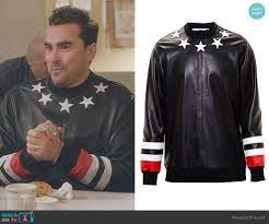 David S Black Star Print Leather Sweatshirt On Schitt S Creek Leather Sweatshirt David Rose Rose Sweater