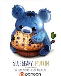 Daily Paint 1408 Bluebeary Muffin By Piper Thibodeau Cute Food Drawings Cute Art Cute Animal Drawings