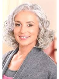 Short gray bob hair with long bangs Wavy Full Lace Gray Synthetic Hair Wig In 2020 Grey Hair Wig Grey Curly Hair Curly Hair Styles