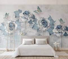 Light Blue Flowers And Butterflies Textile Wallpaper Soft Floral Wall Murals For Living Room Bedroom Entrywa Kids Wall Murals Nursery Wall Stickers Wall Murals