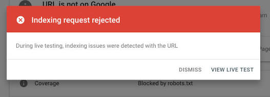 Google Search Console Indexing Request Rejected Error, AI generated