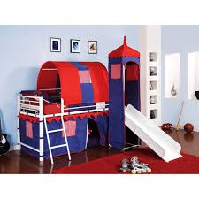 Blue and white accessories made by maxwood furniture. Castle Tent Twin Metal Loft Bed With Slide Amp Under Bed Storage White Walmart Com Walmart Com