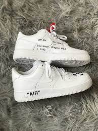 Mens Custom Air Force 1 With Off White Design Complete With Red Safety Tag Nike Tick Removed And Hand Sneakers Fashion Nike Shoes Air Force Custom Nike Shoes