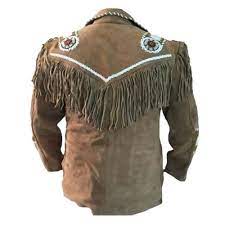 Men's brown suede western style cowboy leather jacket with fringes condition: Men Brown Suede Western Cowboy Leather Jacket With Fringe Kleidung Accessoires Western Weste