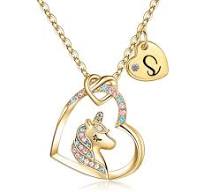 Unicorn Necklace for Girls Kids with Personalized Initial Heart Pendant,  18K Gold Fashion Jewelry for Girls, Colorful Heart Necklace for Birthday ...