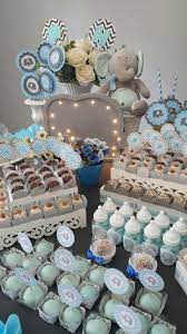 Detalhes Cha De Bebe Azul E Cinza Baby Shower Blue And Grey Elephant Baby Shower Boy Blue Baby Shower Trendy Baby Shower Invitations