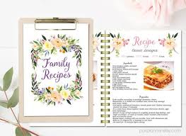 Floral Printable Cook Book Editable Recipe Template Recipe Pages Pattern Blank Recipe Book Instant Download Doc File Letter Size Cookbook Template Recipe Book Diy Recipe Template