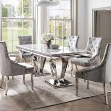 1 6m Grey Arturo Dining Table 4x Belvedere Silver Dining Chairs Tides Home And Garden Dining Table Marble Grey Dining Tables Chrome Dining Table