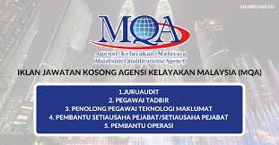 Permohonan jawatan kosong ini bergantung dengan tarikh tutup permohonan jawatan yang telah ditetapkan. Iklan Jawatan Agensi Kelayakan Malaysia Mqa Jawatan Kosong Pembantu Tadbir Pembantu Setiausaha Pejabat Pembantu Operasi Pelbagai Jawatan Lain Edu Bestari