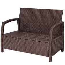 Outdoor Rattan Loveseat Bench Couch Chair With Cushion Color Of Rattan Brown Material Of Rattan Loveseat Outdoor Wicker Rocking Chairs Reclining Rocking Chair