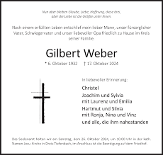 Traueranzeigen von Gilbert Weber