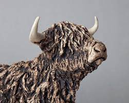 Standing Highland Cow Lloyd Coombes Ceramics Animal Sculptures Pottery Animals Ceramic Sculpture Figurative Carved expressively this powerful sculpture is the very essence a highland cow, bulky and brooding with huge horns and rhythmic hair covering its eyes. standing highland cow lloyd coombes