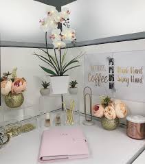 Making your desk overly decorative could become a distraction to your work other than that, its all about the standing desk. Cubicle Desk Decor Gold Pink Clear Work Cubicle Decor Work Desk Decor Cubicle Decor Office
