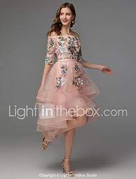 Trapeze Fleur Invite De Mariage Soiree Cocktail Robe Epaules Denudees Demi Manches Asymetrique Satin Tulle Avec Broderie Appliques 2021 De 2021 Us 89 99 Tenue En Dentelle Robe Cocktail Mariage Tulle En Satin