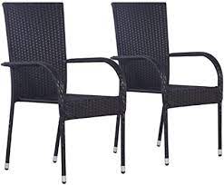 Furniture chairs rattan garden patio outdoor dining coffee bistro chairs. Vidaxl 2x Outdoor Stacking Dining Chairs Poly Rattan Black Furniture Seat Amazon Co Uk Garden Outdoors