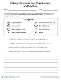 Editing Capitalization Punctuation And Spelling Worksheet Education Com In 2020 Spelling Worksheets Sentence Correction Worksheets Sensory Words