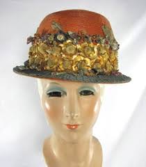 Edwardian Orange Straw Hat With Silk and Velvet Flowers..... Size Medium to  Large....museum Worthy!