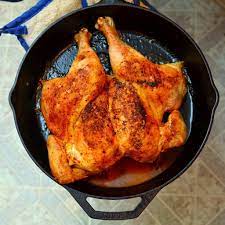 High heat method (this creates a crispy, darker skin): Cast Iron Roasted Butterflied Chicken Dadcooksdinner