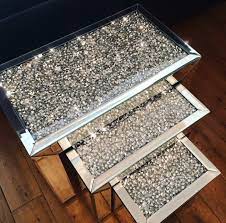 • crushed diamond embellishments create a stunning showpiece • truly beautiful place to display your loved belongings. Diamond Crush Diamond Topped Nest Of Tables F A C