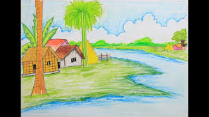 How To Draw A Village Scenery Step By Step Easy Drawing For Kids Easy Drawings Easy Drawings For Kids Drawing For Kids