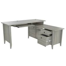 The additional l shaped desk space will let me spread out all my notes and jottings and keep my main desk area solely for the machines. Inval 59 In Smoke Oak L Shaped 2 Drawer Computer Desk With Keyboard Tray Et 3915 The Home Depot