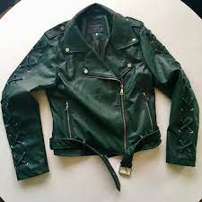 Green Faux Leather Motorcycle Jacket Ci Sono Premium Size M Etsy Faux Leather Motorcycle Jacket Leather Motorcycle Jacket Jackets