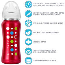 Buy Ultimate Stainless Steel Baby Bottle 9oz Insulated Baby Bottle Insulate Milk For 10 Hours Non Toxic Food Grade Stainless Steel Food Grade Silicone Slow Flow Nipple Leak Free Design Red
